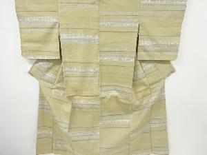 アンティーク　横段に抽象模様織出し手織り節紬着物